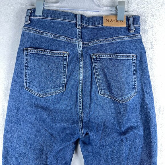 NA-KD Tapered Leg Jeans Women's Size 38 Button Fly High Rise Blue Flat Front - Picture 3 of 11